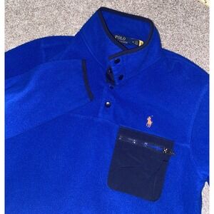 Polo Ralph Lauren Blue Long Sleeve Knit Jacket Patagonia Like Mens M Fleece